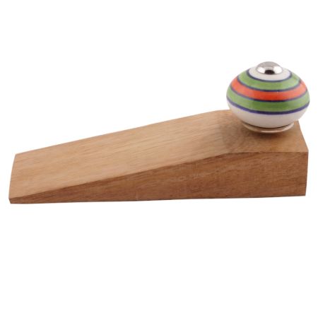 Pea Green Striped Ceramic Floral Door Stoppers